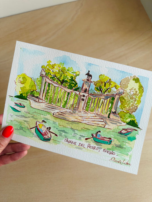 Ilustración chulapa Parque del Retiro